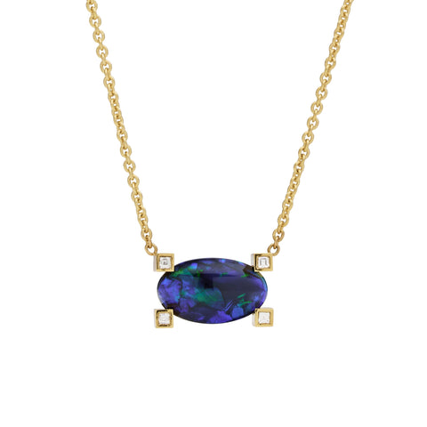 Set Square Oval Black Opal Pendant