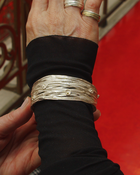 Silver Wrap Bangle with Acorn Cups