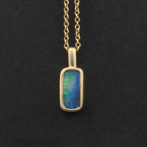 Blue Square Boulder Opal Pendant