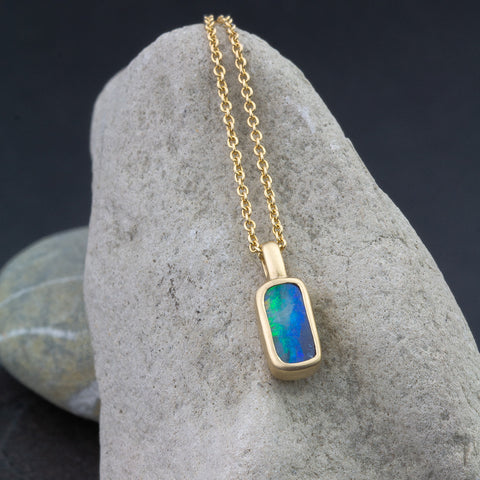 Blue Square Boulder Opal Pendant