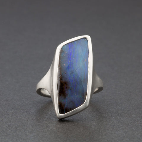 Blue Boulder Opal Ring in Silver