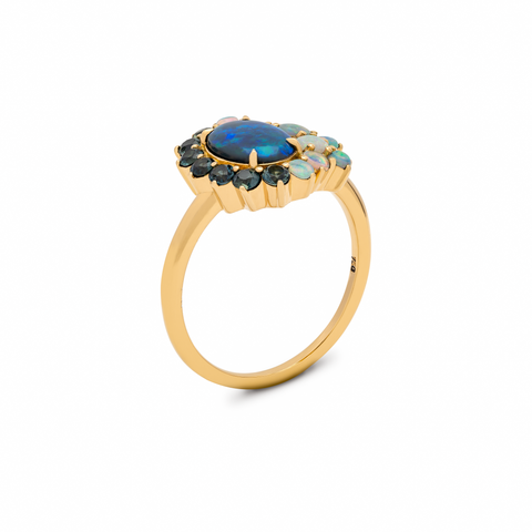 Black Opal Cluster Ring