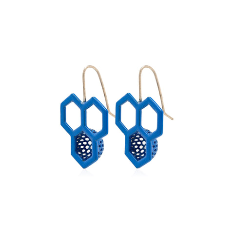 Blue Big Hexagon Earrings